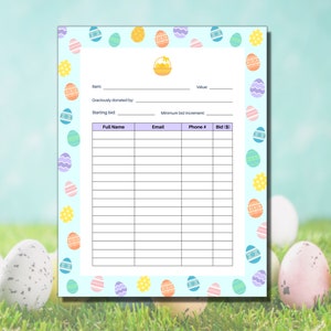 Silent Auction Bid Sheet Template - Easter Themed Fundraiser