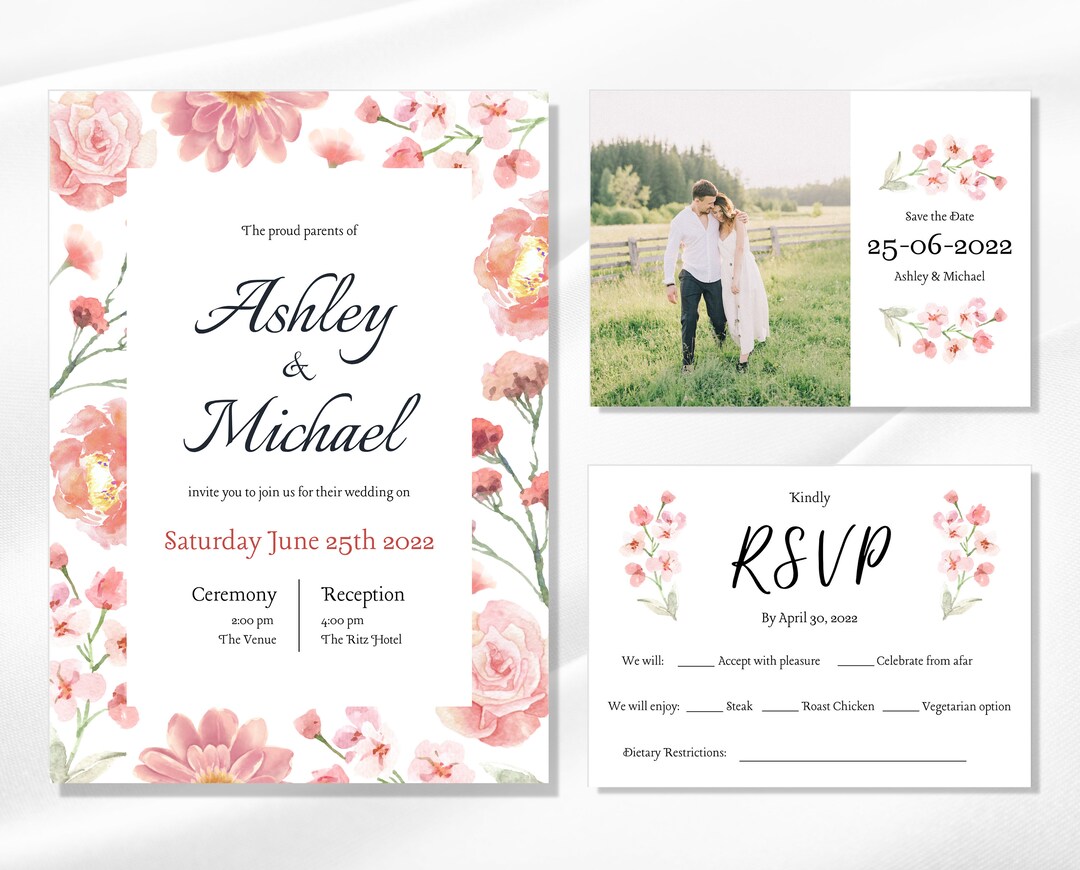 Wedding Invitation Template Save the Date RSVP Card With - Etsy