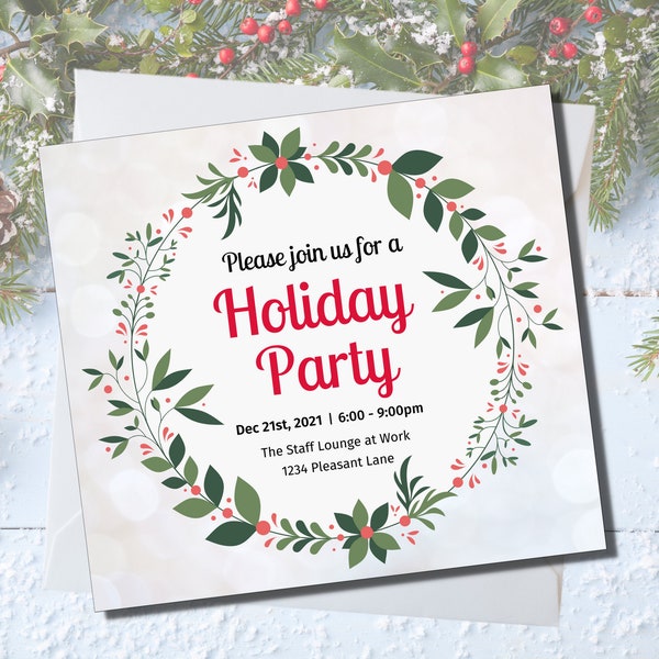 Holiday Party Invitation Template - Company Corporate Holiday Party - 7.5x7" - Non-denominational Holiday Party Invite - Digital Download
