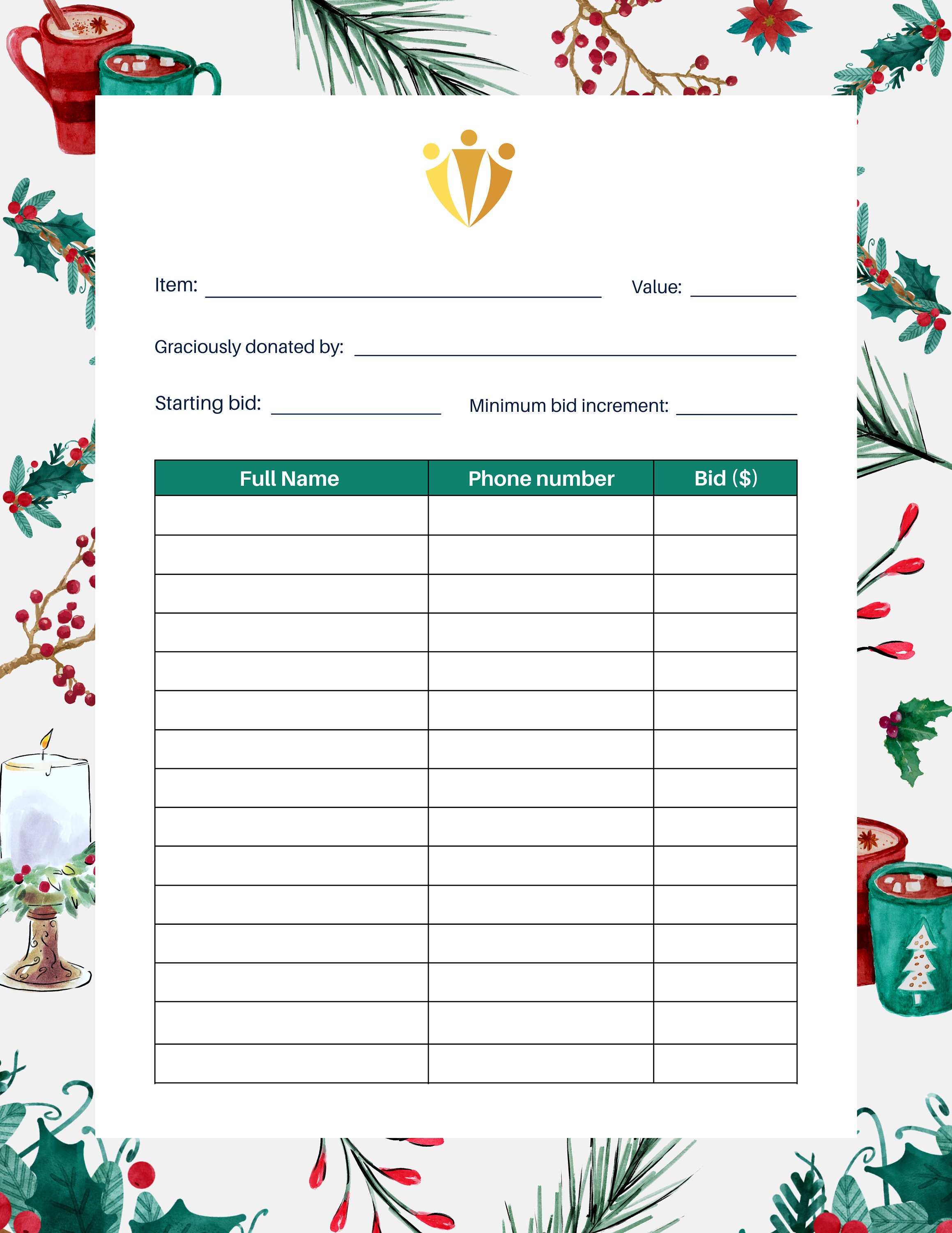 Holiday Silent Auction Bid Sheet Template Silent Auction Ideas Holiday