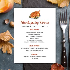 Thanksgiving Dinner Menu Template - Friendsgiving Menu Card