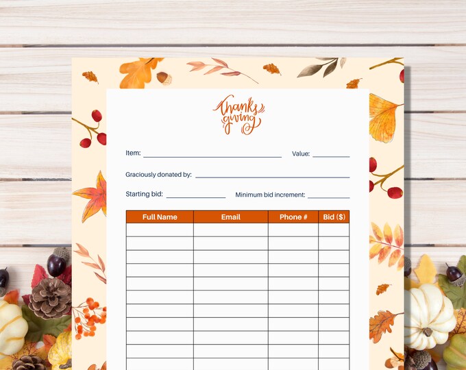 Silent Auction Bid Sheet, Silent Auction Bid Sheet Downloadable - Etsy