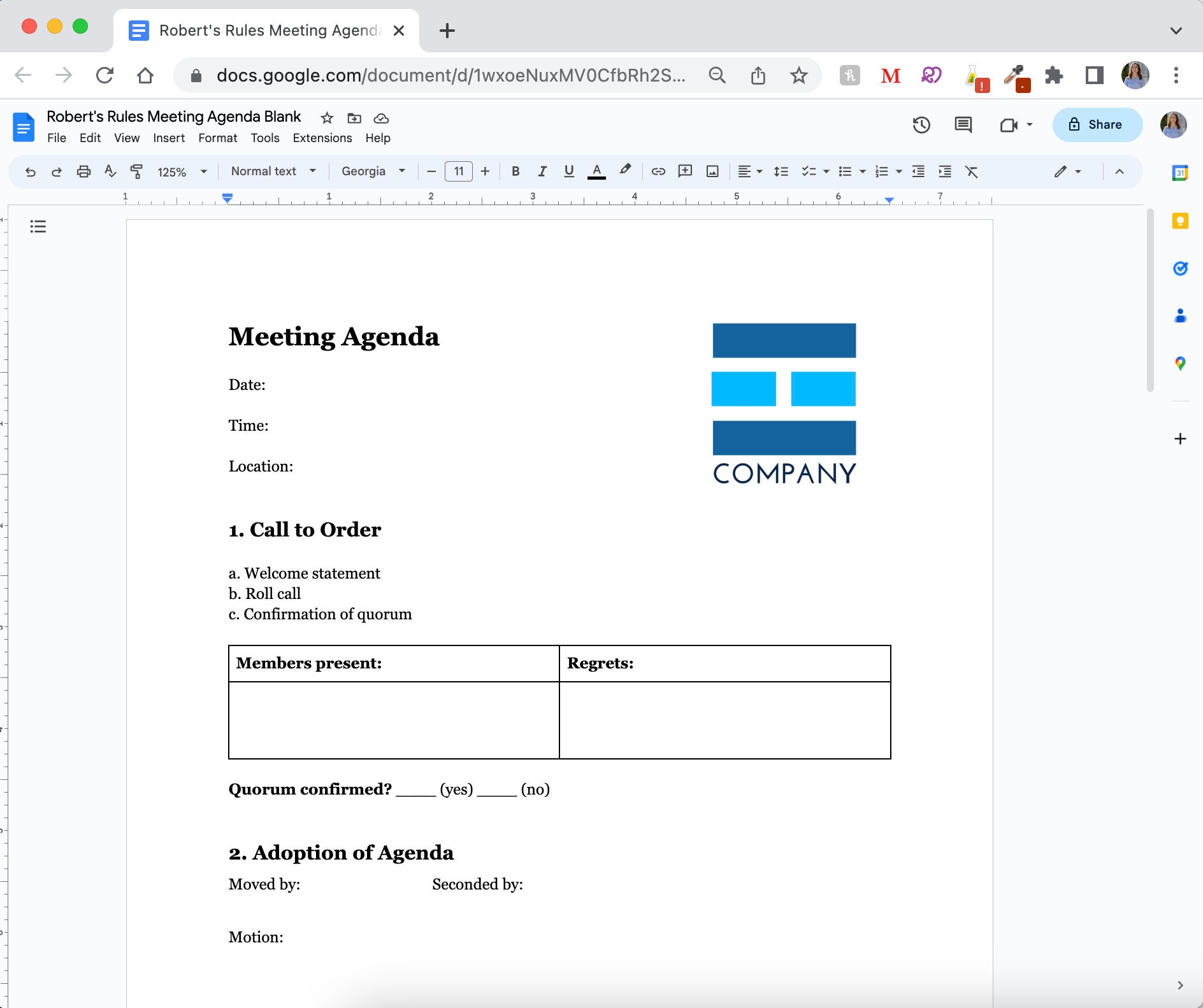 Robert #39 s Rules Agenda Template in Word and Google Docs Editable Robert #39 s Rules Agenda Template in Word and Google Docs Editable