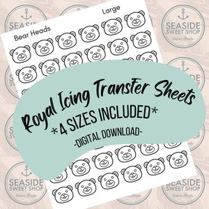 Teddy Bear Heads - Royal Icing Transfer Sheets (4 Sizes) *Digital Download - .PNG*
