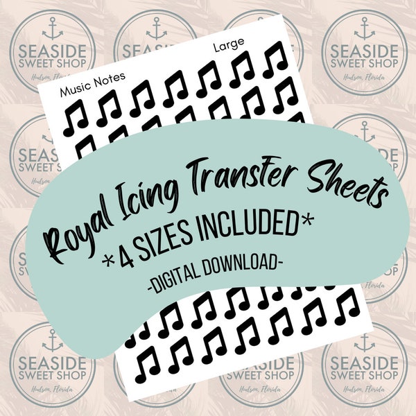 Music Notes - Royal Icing Transfer Sheets (4 Sizes) *Digital Download - .PNG*