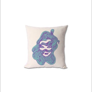 CYBER Cream White Pillow/ Synthwave pillow / High durability / Purple & light blue / Square pillow