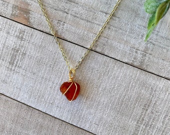 Raw Carnelian Necklace | Dainty Carnelian Necklace | Carnelian Jewelry | Handmade Carnelian Wire Wrap Necklace