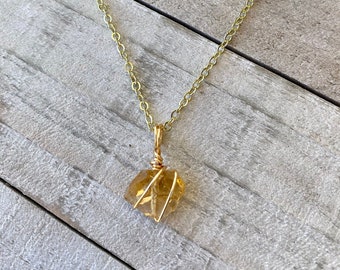 Raw Citrine Necklace | Dainty Citrine Necklace | Citrine Jewelry | Handmade Citrine Wire Wrap Necklace