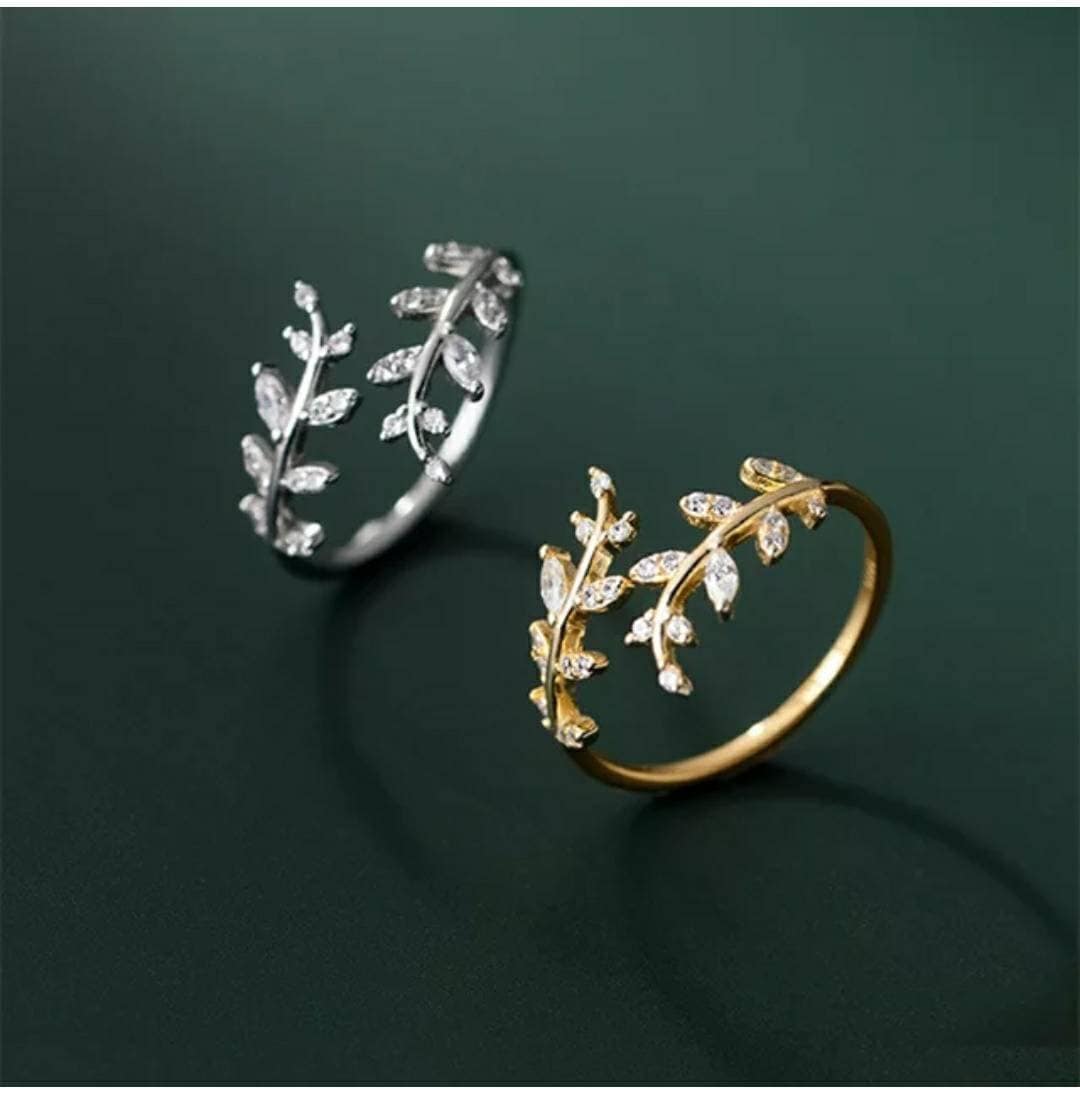 S925 Sterling Silver , 14k Gold Plated & Rose Gold Leaf Ring Adjustable ...