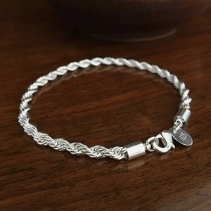 925 Sterling Silver Twisted Chain Bracelet ladies Perfect Valentine's Day Gift for wife 8"