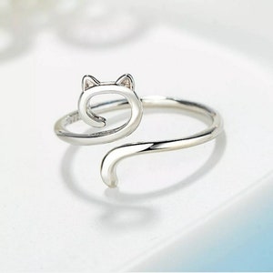 925 Sterling Silver Cute Cat Kitty Adjustable Ring Womens Girls Jewellery, minimalist rings, Gift for friend, open ring , Present for Her