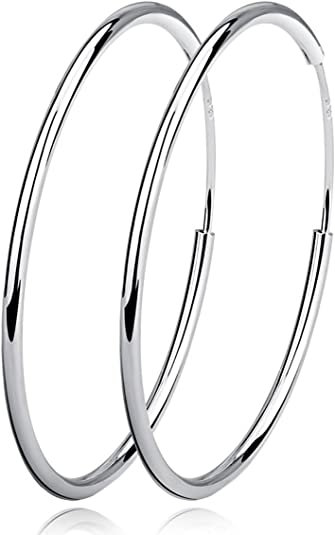 925 Sterling Silver Hoop Earrings Circle Endless Loop - Etsy UK