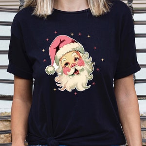 Pink Santa Hat Shirt, Vintage Santa Shirt, Retro Pink Santa Shirt,Classic Christmas,Christmas Shirt ,Xmas Clothing Kids Tees, Gift For Women