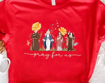 Floral Catholic Saints Shirt, Christian Women's Tee