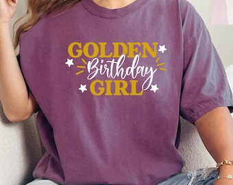 Comfort Colors Golden Birthday Girl T-Shirt, Women's Birthday Party Tee