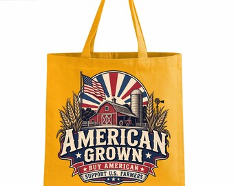 American Grown Tote Bag, Support US Farmers Canvas Grocery Bag