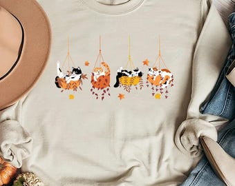 Pumpkin Cats Sweatshirt, Thanksgiving Fall Garden Shirt