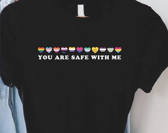 You Are Safe With Me Shirt, LGBT Pride Rainbow Heart Tee