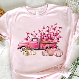 Pink Pumpkin Truck Breast Cancer Awareness T-Shirt