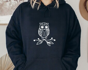 Fashion Womens Adorable Owls Personalized Long Sleeve Hooded Sweatshirt Cartoon Fashion Womens Adorable Owls Personalized Long Sleeve Hooded Sweatshirt Cartoon
