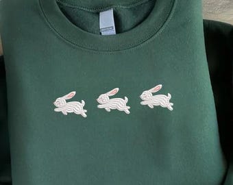 Embroidered Bunny Sweatshirt, Cottagecore Rabbit Crewneck