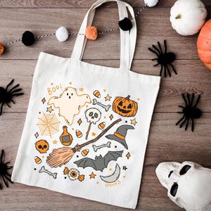 a trick or treat bag sitting on top of a wooden table