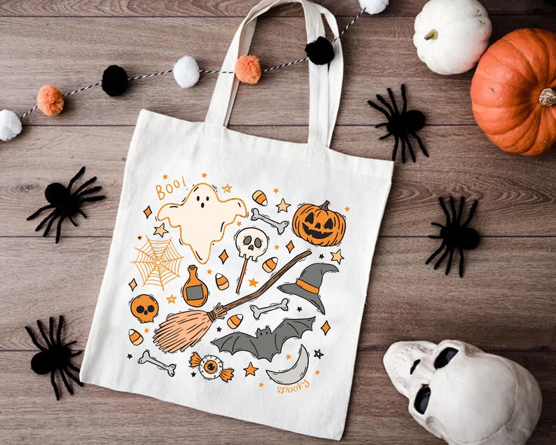 a trick or treat bag sitting on top of a wooden table