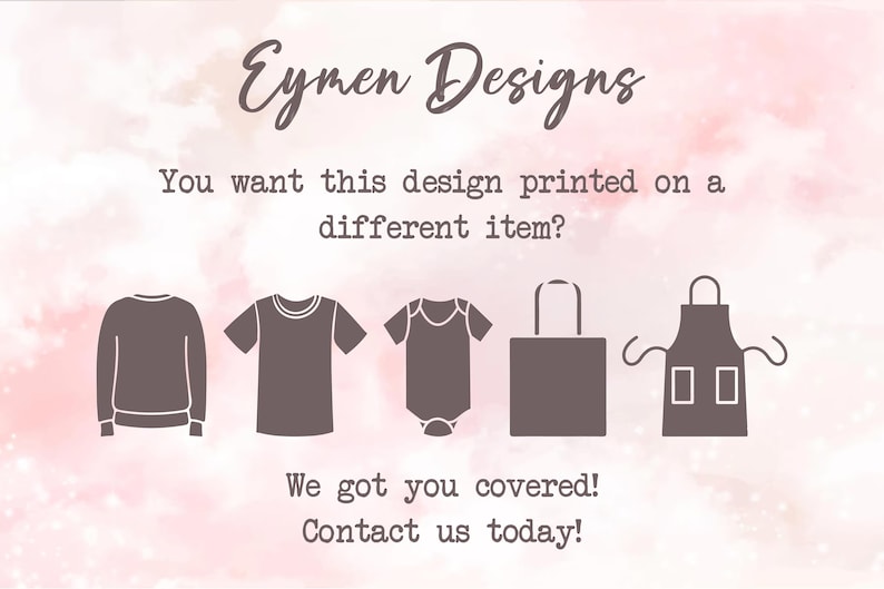 a pink and white background with a picture of a t - shirt and apron
