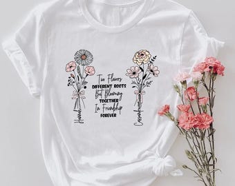 Personalized Best Friend Floral Shirt, Custom Name Matching Besties Tees,Best Girl Friends Birthday Gifts