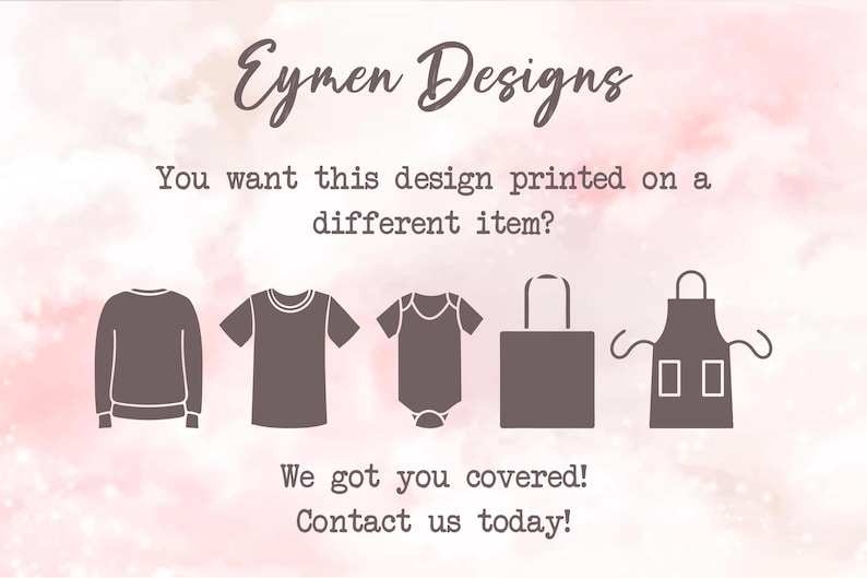 a pink and white background with a picture of a t - shirt and apron