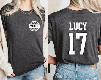 Custom Age Double Sided Birthday Shirt,Personalized Name Bday Gift