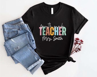 Custom Teacher Name Shirt,Personalized Grade School Tee,Retro Teacher Appreciation Gift
