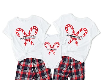 Matching Family Christmas Shirts, Christmas Candy Cane Gifts Shirts, Custom Family Tees,Personalized Christmas Group Pajamas,Couple T-Shirts