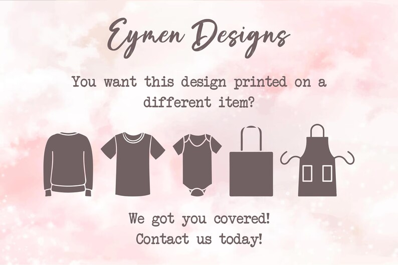 a pink and white background with a picture of a t - shirt and apron