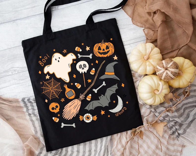 Halloween Reusable Bag,Trick or Treat,Women Shoulder Bag,Spooky Season Bag