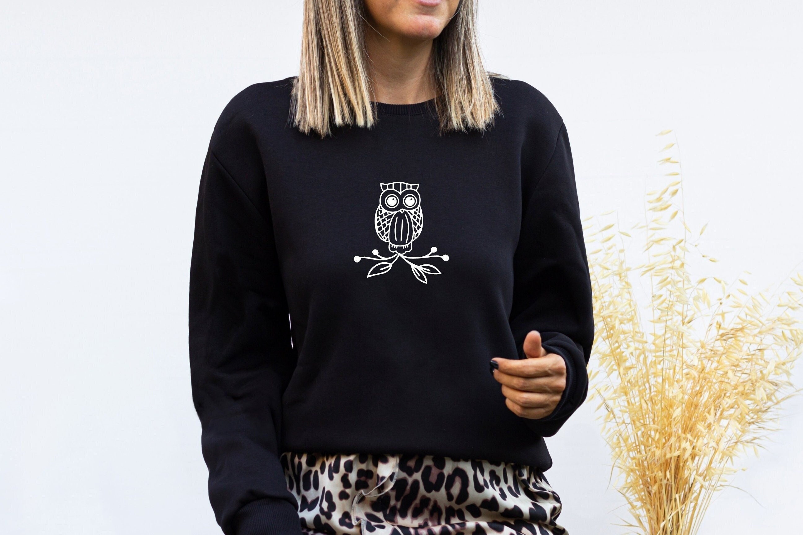 Cute Owl Sweatshirt, Animal Lover Gift, Trendy Oversized Sweater