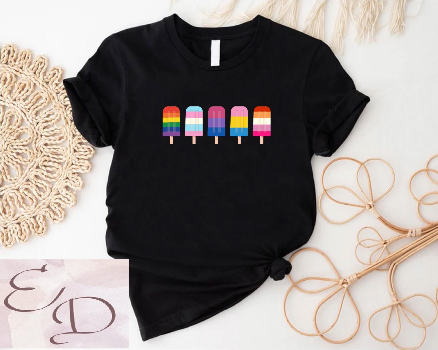Rainbow Ice Cream Shirt,LGBT Rainbow Popsicles Shirt, LGBTQ Pride Tee, LGBTQ Summer Clothing,Pride Popsicles Tee,Ally Colorful Ice Cream Tee