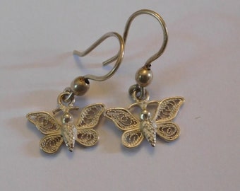 Silver filigree butterfly earrings