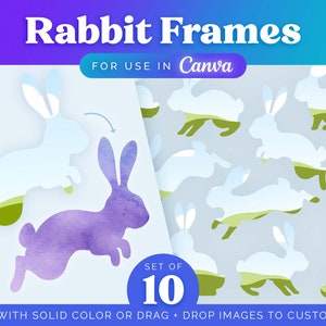 Bearbeitbares Canva Frames Bundle: Set von 10 Kaninchen Silhouetten | Einfaches Ziehen und Ablegen von Hasenrahmen, um Ihre eigenen DIY-Grafiken zu erstellen | KOMMERZIELLE Nutzung