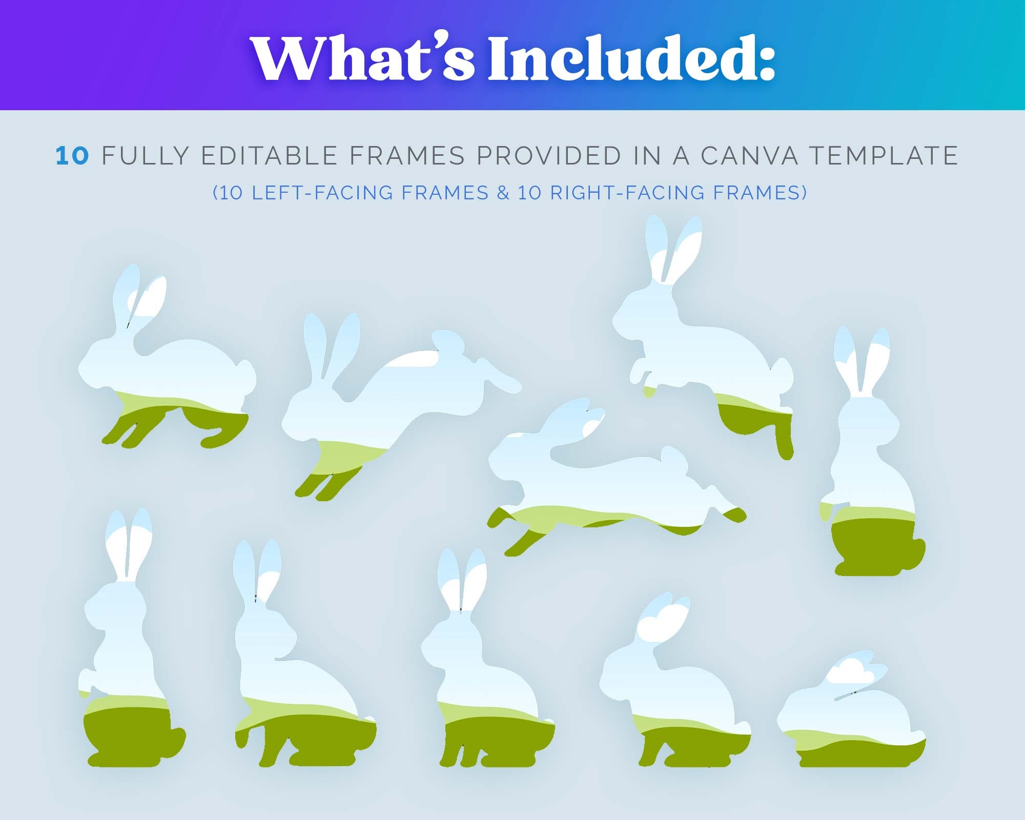 Editable Canva Frames Bundle: Set of 10 Rabbit Silhouettes | Easy Drag ...