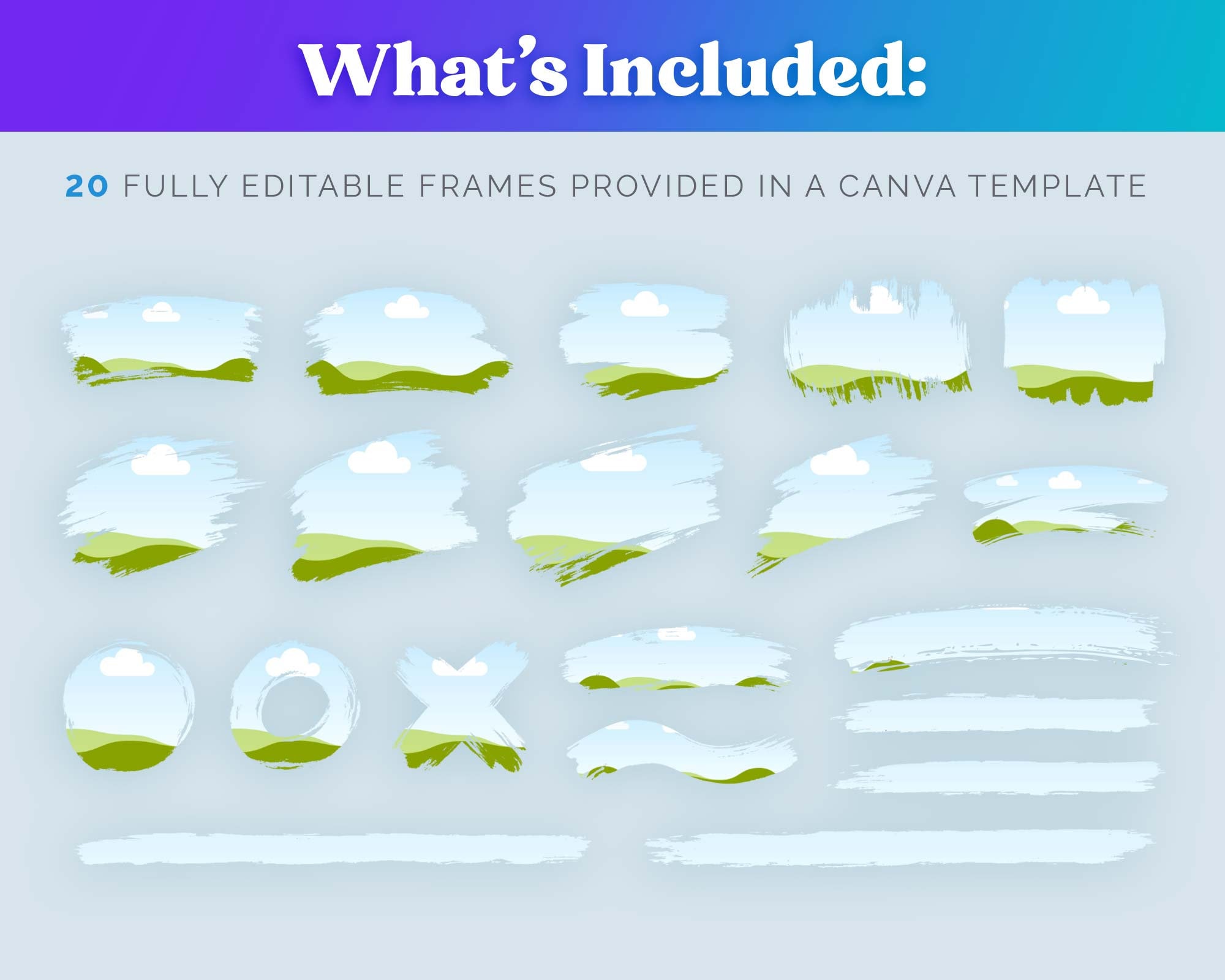 Editable Canva Frames Bundle: Set of 20 Brush Strokes | Easy Drag and ...