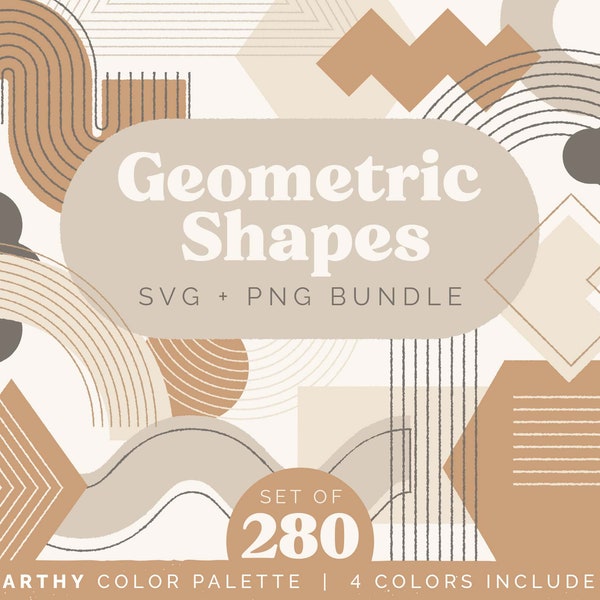 Geometric Shapes Clipart Graphics Bundle | Earthy Set of 280 Illustrations | Boho Aesthetic Organic Textured SVG PNG files | COMMERCIAL use