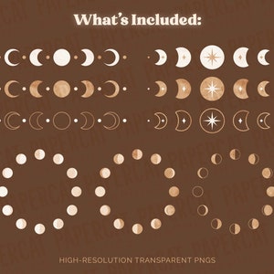 Boho Watercolor Moons Clipart Graphics Bundle | Set of 102 Moon Cycle ...