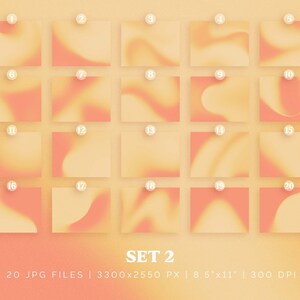 May include: Set of 20 digital paper textures in a peach and yellow color scheme. The textures are abstract and feature a gradient effect. The papers are perfect for creating backgrounds, patterns, and other digital designs.