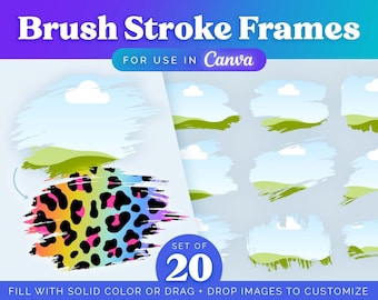 Editable Canva Frames Bundle: Set of 20 Brush Strokes | Easy Drag and Drop Customizable Frame to Make Your Own DIY Graphics | COMMERCIAL use