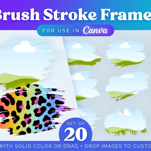 Editable Canva Frames Bundle: Set of 20 Brush Strokes | Easy Drag and Drop Customizable Frame to Make Your Own DIY Graphics | COMMERCIAL use