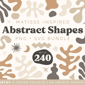 Paquete de imágenes prediseñadas de formas abstractas terrosas / Conjunto de estilo Matisse de 240 ilustraciones / Boho Organic Estética SVG PNG Archivos de arte / Uso COMERCIAL
