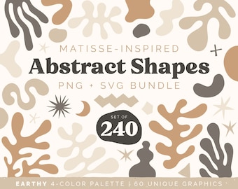 Earthy Abstract Shapes Clipart Bundle | Matisse Style Set of 240 Illustrations | Boho Organic Aesthetic SVG PNG Art files | COMMERCIAL use