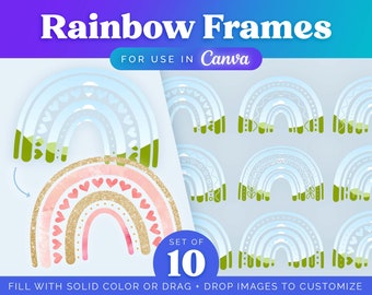 Editable Canva Frames Bundle: Set of 10 Boho Rainbows | Easy Drag and Drop Customizable Frame to Make Your Own DIY Graphics | COMMERCIAL use