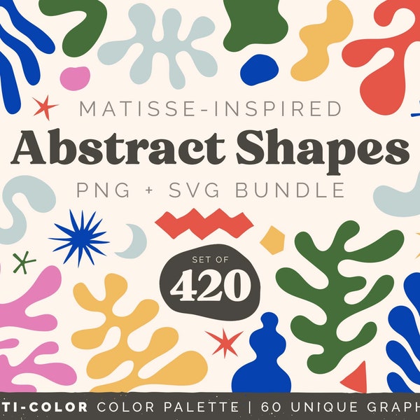 Abstract Shapes Clipart Bundle | Matisse Style Set of 420 Illustrations | Multicolor Midcentury Aesthetic SVG PNG files | COMMERCIAL use